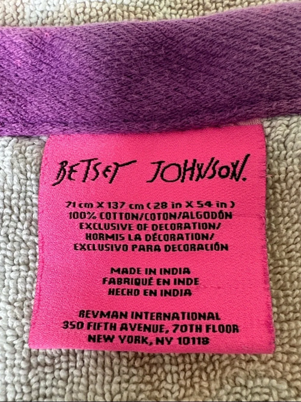 Betsey Johnson 100% Cotton Beige & Purple Skull Towel Set